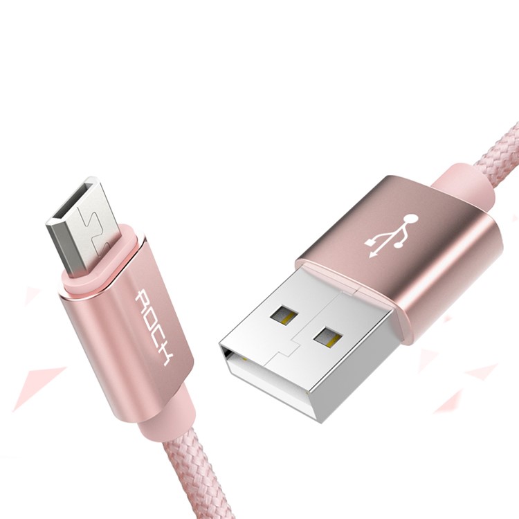ROCK 5V 2.1A Micro USB Data Sync Charging Braided Cable 1m for Android Phone - Rose Gold-2