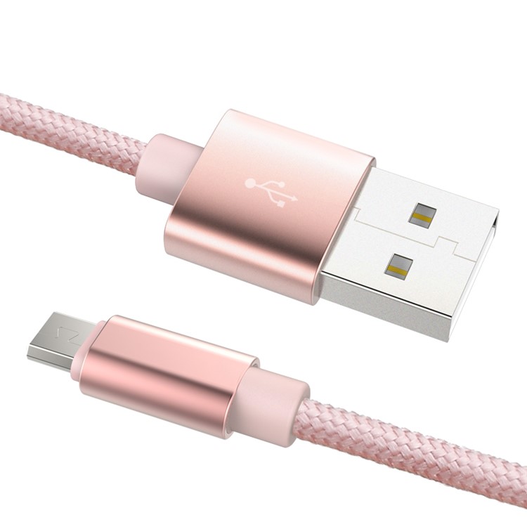 ROCK 5V 2.1A Micro USB Data Sync Charging Braided Cable 1m for Android Phone - Rose Gold-3