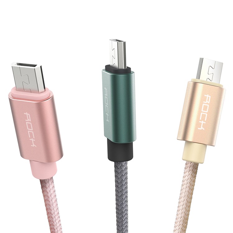 ROCK 5V 2.1A Micro USB Data Sync Charging Braided Cable 1m for Android Phone - Rose Gold-5