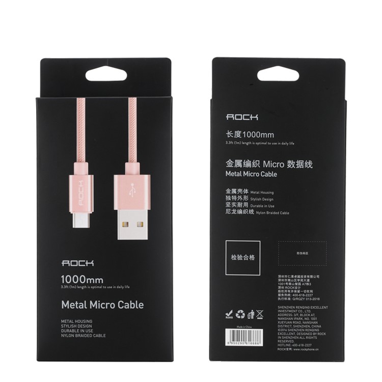 ROCK 5V 2.1A Micro USB Data Sync Charging Braided Cable 1m for Android Phone - Rose Gold-6