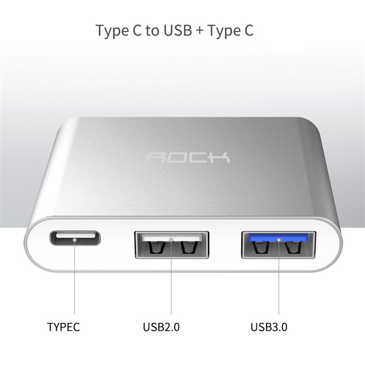 ROCK Type-C Male to 2*USB 2.0 Female + USB 3.0 Female + Type-C Female Ports Converter Adapter - Silver-12