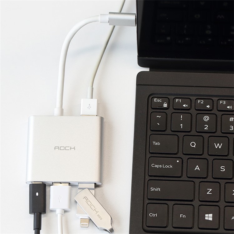 ROCK Type-C Male to 2*USB 2.0 Female + USB 3.0 Female + Type-C Female Ports Converter Adapter - Silver-15