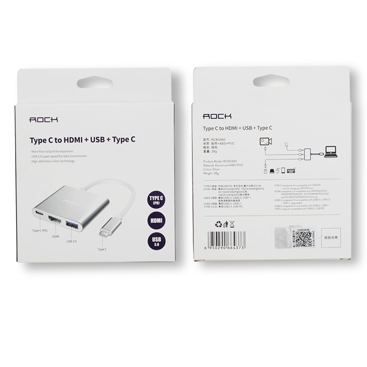 ROCK Type-C Male to 2*USB 2.0 Female + USB 3.0 Female + Type-C Female Ports Converter Adapter - Silver-16