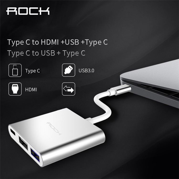 ROCK Type-C Male to 2*USB 2.0 Female + USB 3.0 Female + Type-C Female Ports Converter Adapter - Silver-2