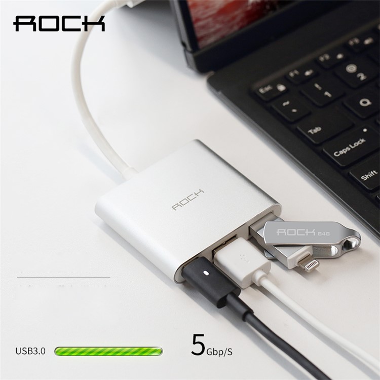 ROCK Type-C Male to 2*USB 2.0 Female + USB 3.0 Female + Type-C Female Ports Converter Adapter - Silver-3