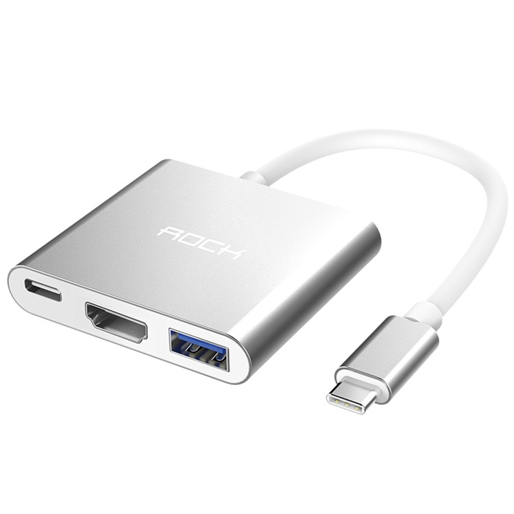 Rock USB Type-C to HDMI + USB 3.0 + Female Type-C Adapter for MacBook Pro / Chromebook etc-1