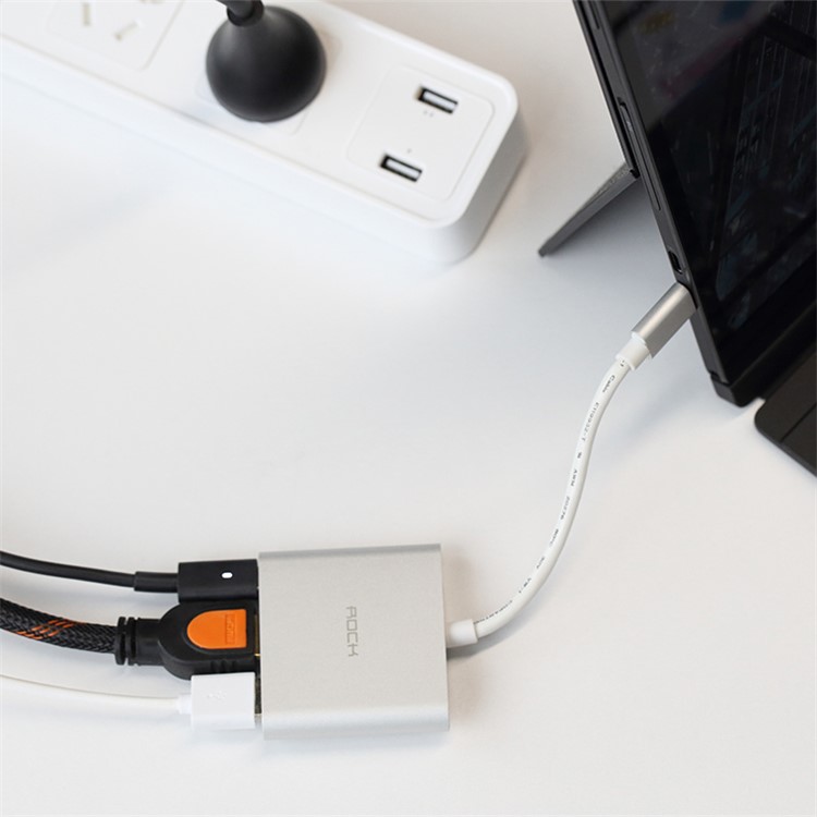 Rock USB Type-C to HDMI + USB 3.0 + Female Type-C Adapter for MacBook Pro / Chromebook etc-14