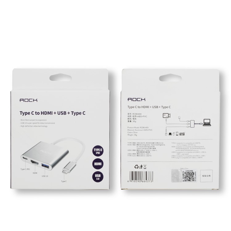 Rock USB Type-C to HDMI + USB 3.0 + Female Type-C Adapter for MacBook Pro / Chromebook etc-15