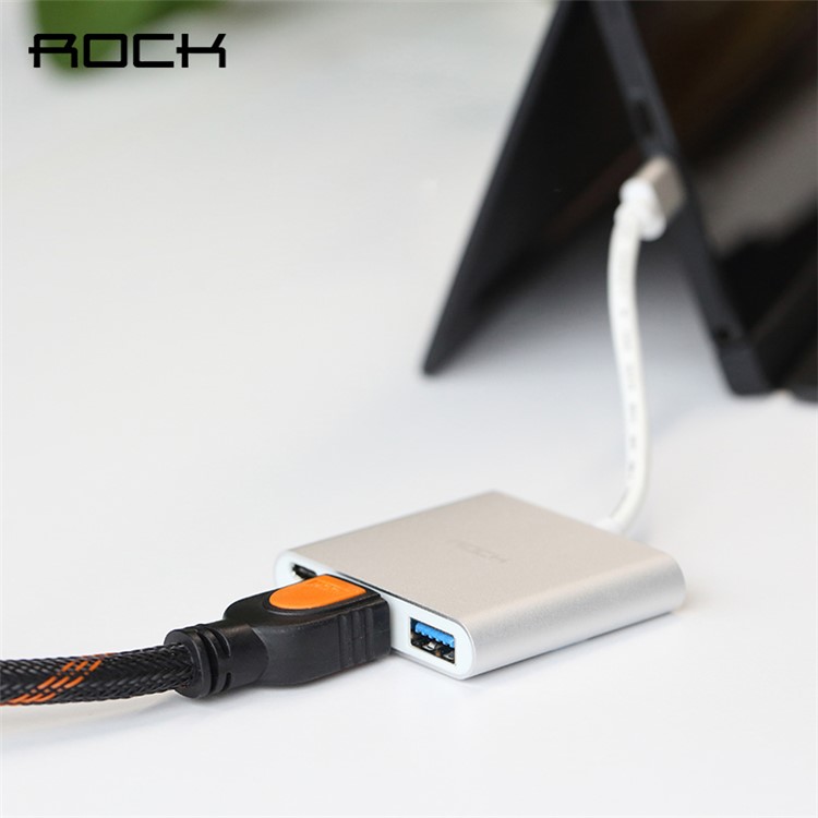 Rock USB Type-C to HDMI + USB 3.0 + Female Type-C Adapter for MacBook Pro / Chromebook etc-2