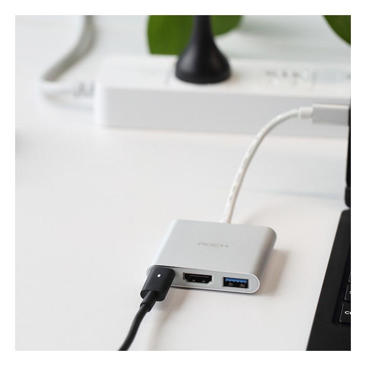 Rock USB Type-C to HDMI + USB 3.0 + Female Type-C Adapter for MacBook Pro / Chromebook etc-6