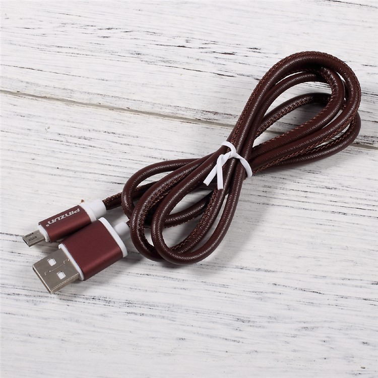 PINZUN 2A Leather Coated Micro USB Charging Data Cable for Samsung HTC LG Huawei - Coffee-2
