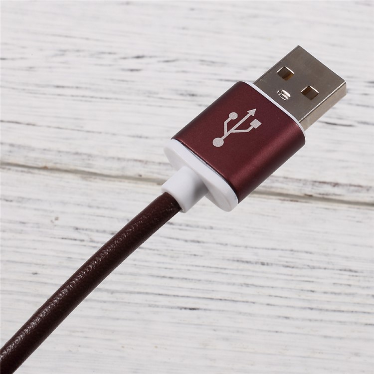 PINZUN 2A Leather Coated Micro USB Charging Data Cable for Samsung HTC LG Huawei - Coffee-3