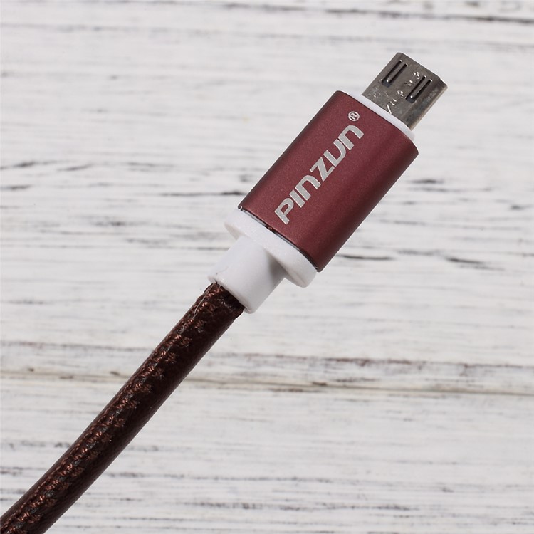PINZUN 2A Leather Coated Micro USB Charging Data Cable for Samsung HTC LG Huawei - Coffee-4