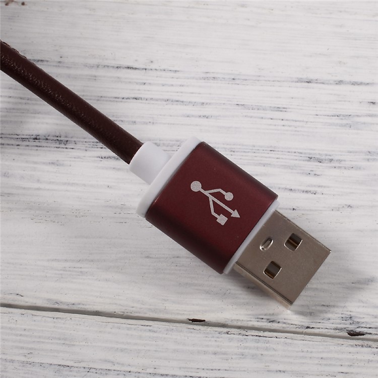 PINZUN 2A Leather Coated Micro USB Charging Data Cable for Samsung HTC LG Huawei - Coffee-5