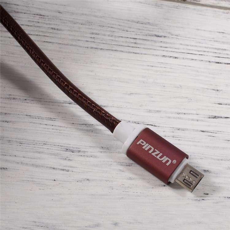 PINZUN 2A Leather Coated Micro USB Charging Data Cable for Samsung HTC LG Huawei - Coffee-6