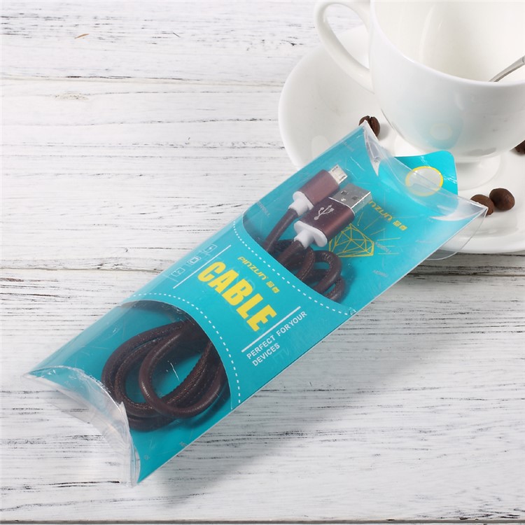PINZUN 2A Leather Coated Micro USB Charging Data Cable for Samsung HTC LG Huawei - Coffee-8