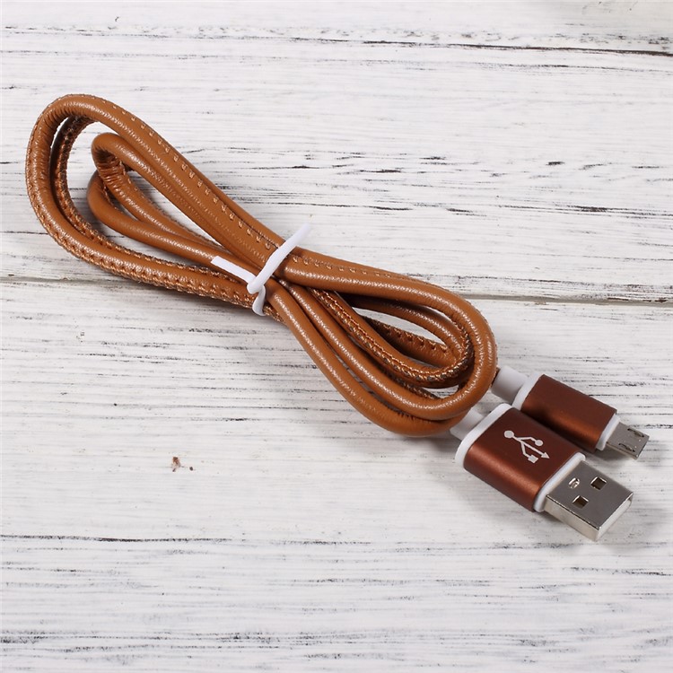 PINZUN 2A Leather Coated Micro USB Data Sync Charge Cable for Samsung HTC LG - Brown-1