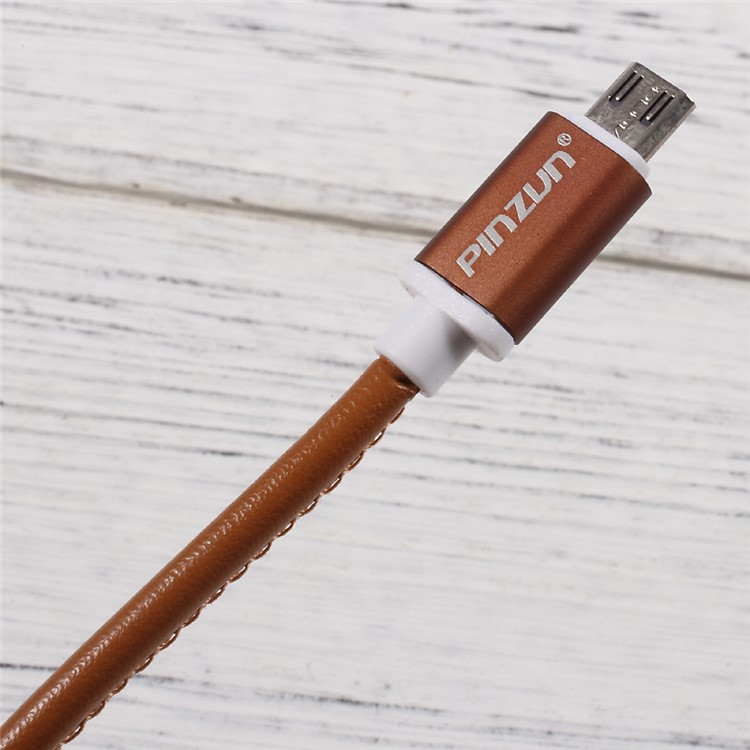 PINZUN 2A Leather Coated Micro USB Data Sync Charge Cable for Samsung HTC LG - Brown-2