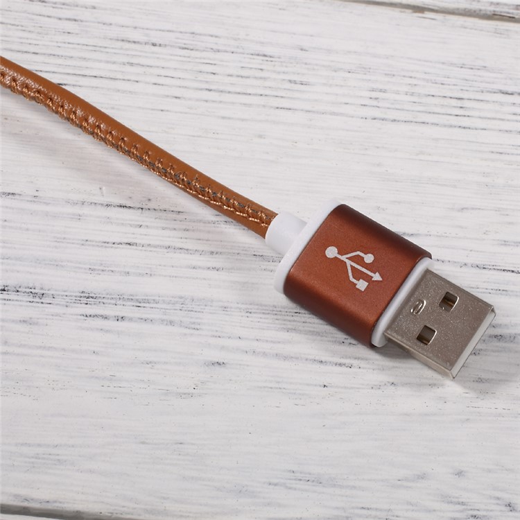 PINZUN 2A Leather Coated Micro USB Data Sync Charge Cable for Samsung HTC LG - Brown-3