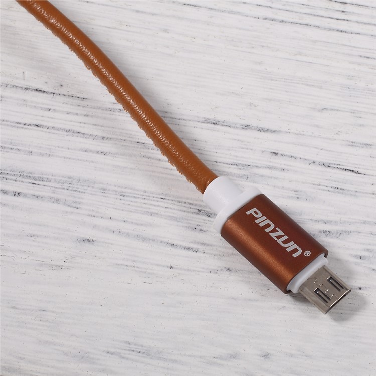 PINZUN 2A Leather Coated Micro USB Data Sync Charge Cable for Samsung HTC LG - Brown-4