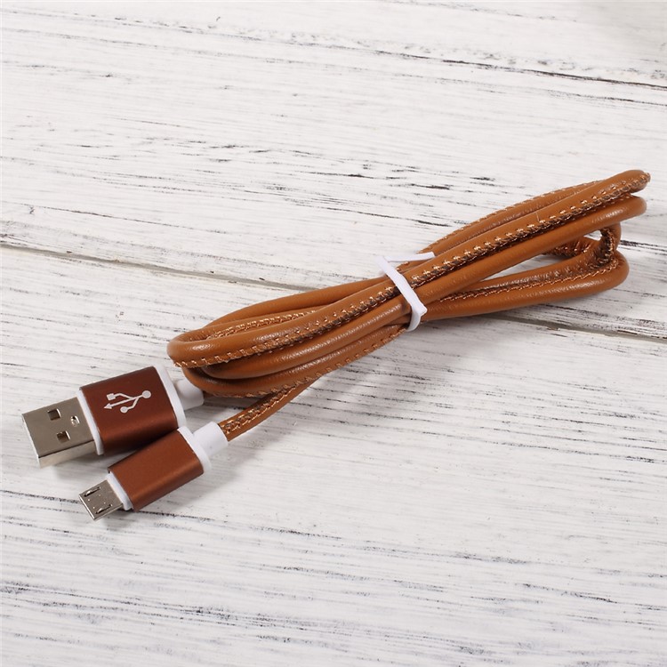 PINZUN 2A Leather Coated Micro USB Data Sync Charge Cable for Samsung HTC LG - Brown-5