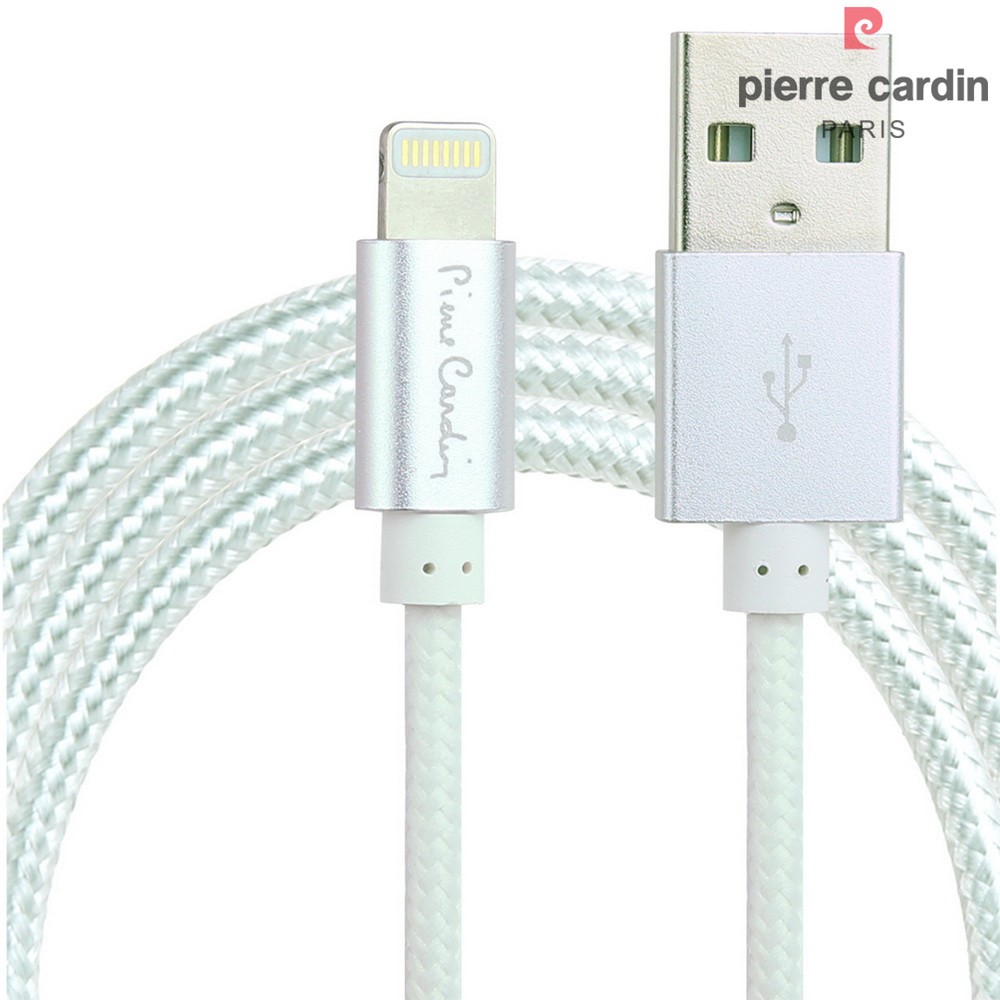 PIERRE CARDIN PCQ-E14 MFI Certified Lightning 8Pin Woven Charging Data Cable - White-1