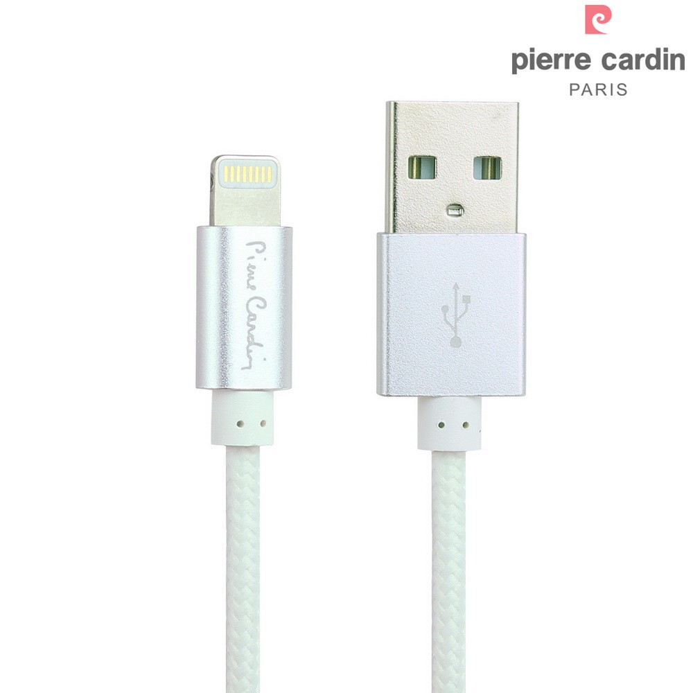 PIERRE CARDIN PCQ-E14 MFI Certified Lightning 8Pin Woven Charging Data Cable - White-2
