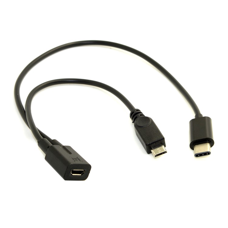 UC-004 Micro USB Female to Micro USB Male + Type-C Male Splitter Extension Charge Cable-3