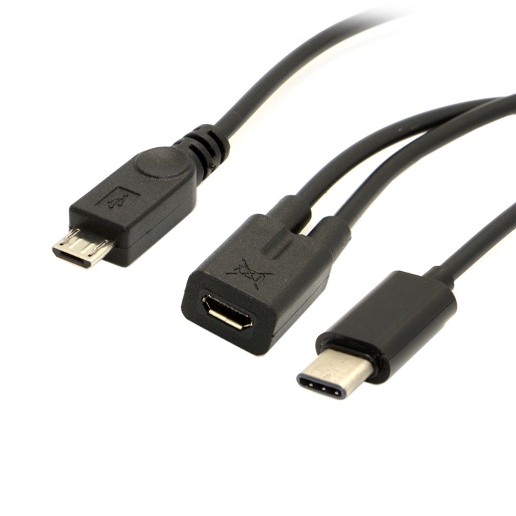 UC-004 Micro USB Female to Micro USB Male + Type-C Male Splitter Extension Charge Cable-6