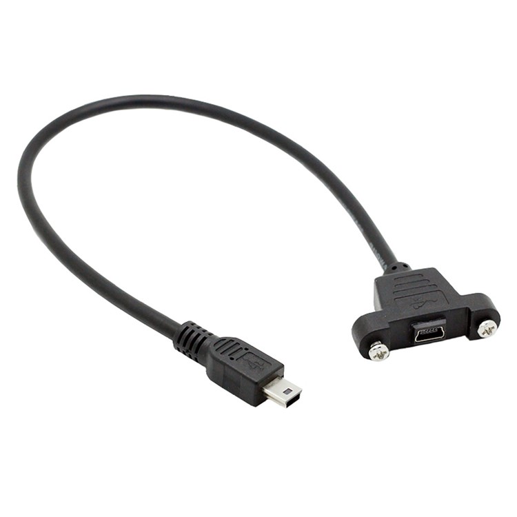 Panel Mount Type Mini USB 5Pin Male to Female Extension Adapter Cable with Screws-1