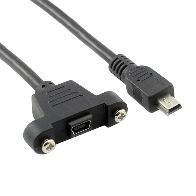 Panel Mount Type Mini USB 5Pin Male to Female Extension Adapter Cable with Screws-4