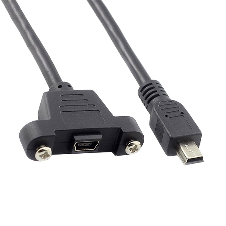 Panel Mount Type Mini USB 5Pin Male to Female Extension Adapter Cable with Screw
