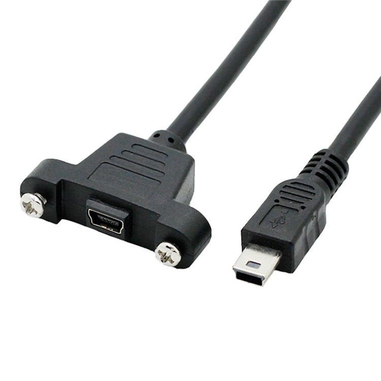 Panel Mount Type Mini USB 5Pin Male to Female Extension Adapter Cable with Screws-6