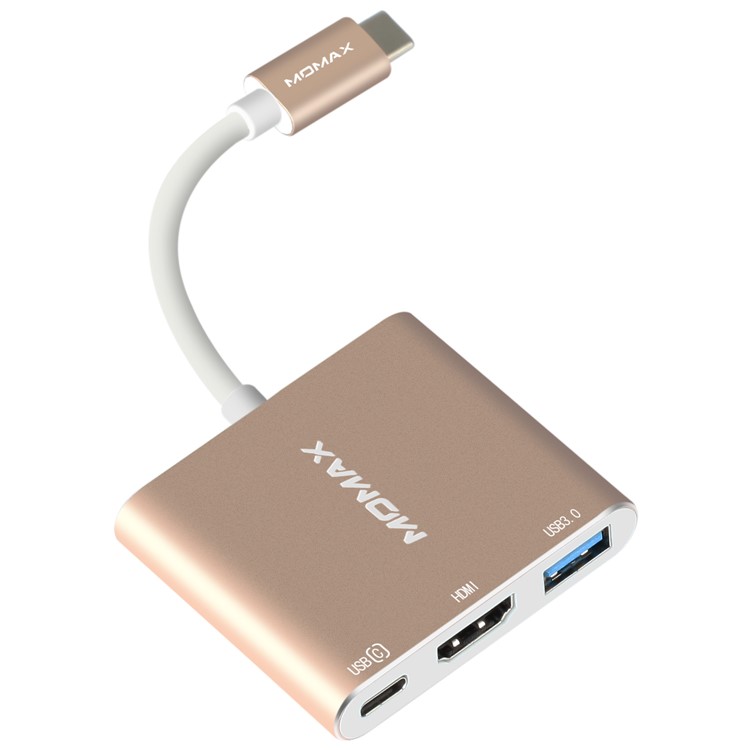 MOMAX Type-C Hub with HDMI, USB 3.0 Port and Type-C Recharging Port for MacBook 2016, Chromebook Pixel etc.-1