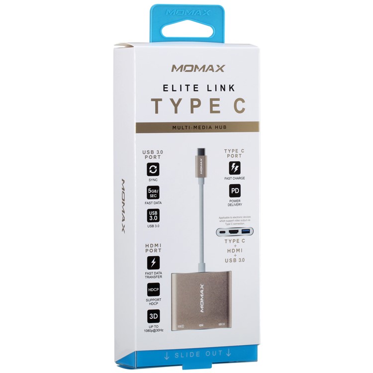 MOMAX Type-C Hub with HDMI, USB 3.0 Port and Type-C Recharging Port for MacBook 2016, Chromebook Pixel etc.-12