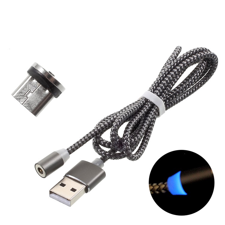 Round Magnetic Micro USB Charging Cable for Samsung Huawei etc - Grey-1