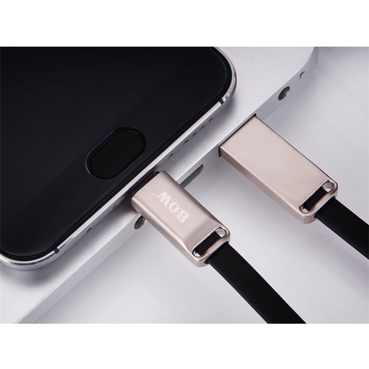 BOW 2.1A Type-C USB TPE Flat Cable Support Fast Charging Data Transmission for Samsung Huawei HTC - Black-5