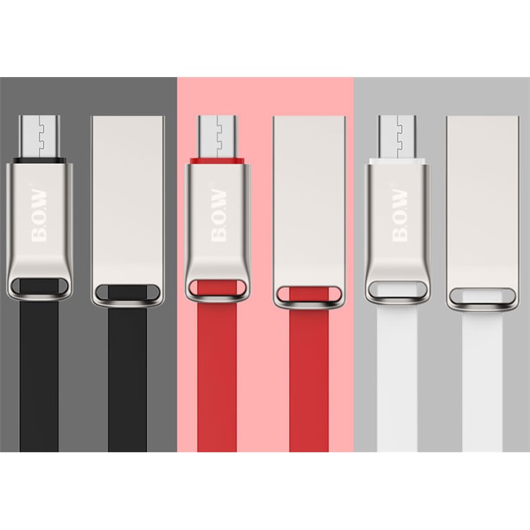 BOW 2.1A Type-C USB TPE Flat Cable Support Fast Charging Data Transmission for Samsung Huawei HTC - Black-6