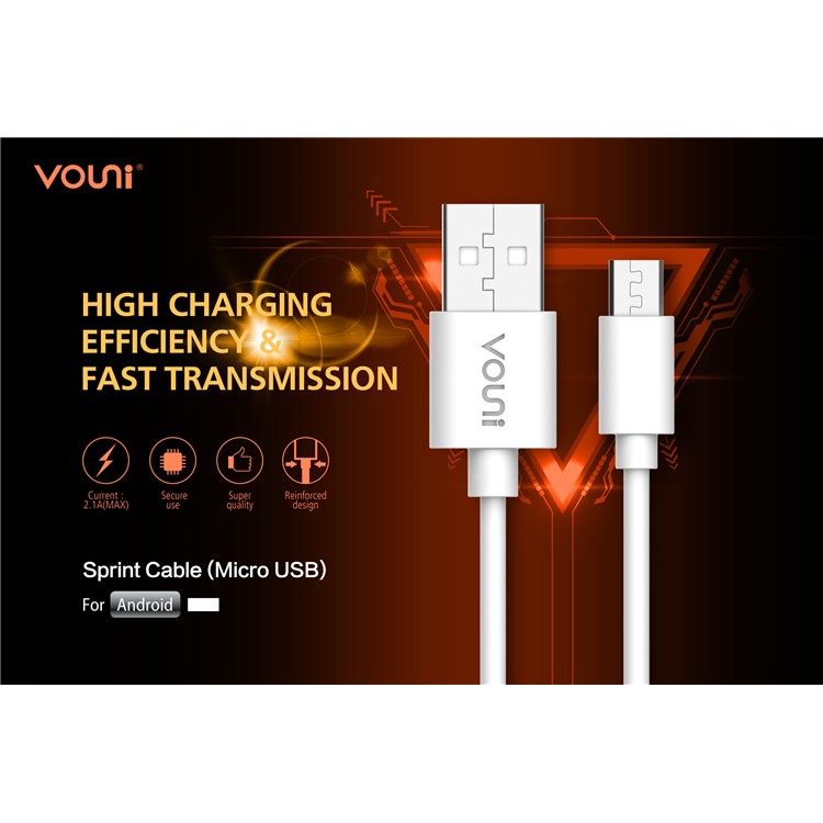 VOUNI Sprint 2.1A 1M Micro USB Data Charging Cable for Huawei P9 Lite (2017)/ Sony Xperia XZs etc - White-2