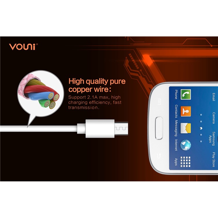 VOUNI Sprint 2.1A 1M Micro USB Data Charging Cable for Huawei P9 Lite (2017)/ Sony Xperia XZs etc - White-3