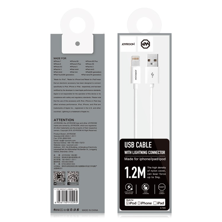 JOYROOM S-T505 MFI Certified Lightning 8pin Charging Data Sync Cable for iPhone iPad iPod (1.2m) - White-5