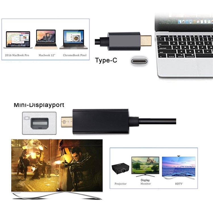 1.8M USB 3.1 Type-C to Mini DP DisplayPort Male Adapter Cable for Macbook & Laptop-10