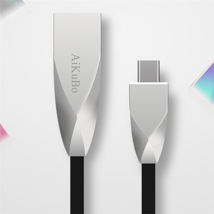 1M Kirsite Flat Noodle Type-C USB Sync Data Charging Cable for Samsung Huawei - Black-5