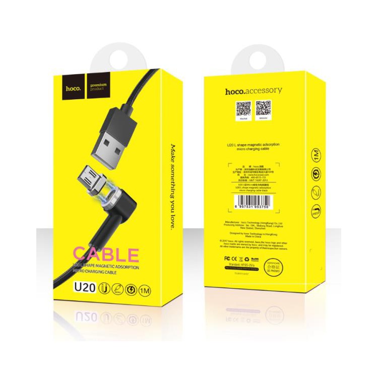 HOCO U20 L Shape Magnetic Absorption Micro USB Charging Data Cable - Black-9