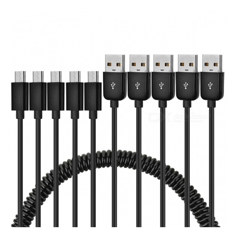5Pcs/Set Retractable Spring Style 2.5M Micro USB Data Sync Charging Cables - Black-2