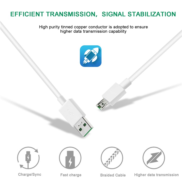 5V / 5A High Speed Micro USB Data Sync Charge Cable for Oppo R11 / R9 etc. Oppo Mobile Phones - White-4