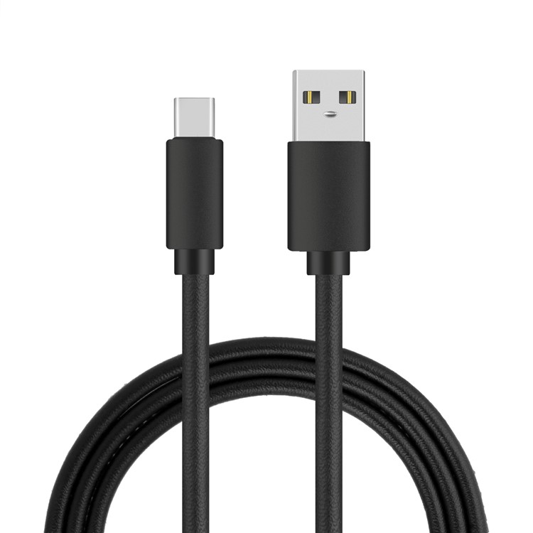 PU Leather USB Type-c Fast Charging Data Sync Cable (1m) - Black-1
