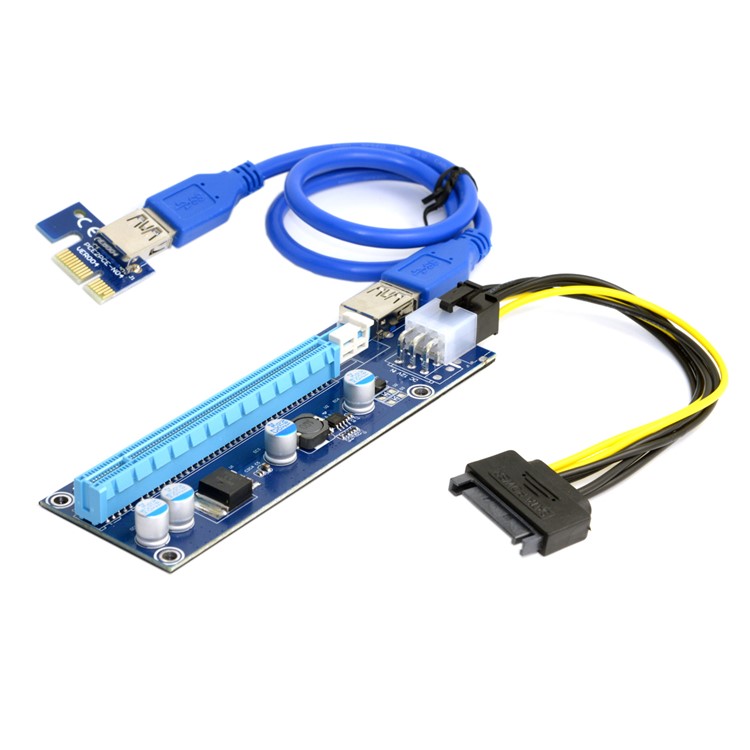 PCI-E 1x to 16x Mining Machine Extender Riser Adapter USB 3.0 /& 6Pin Power Cable