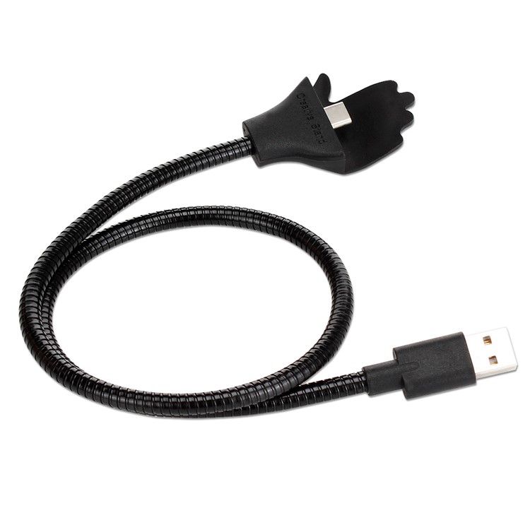 Flexible Metal Type-C USB Data Charging Cable Phone Stand Holder Bracket for Huawei P10 etc. - Black-2