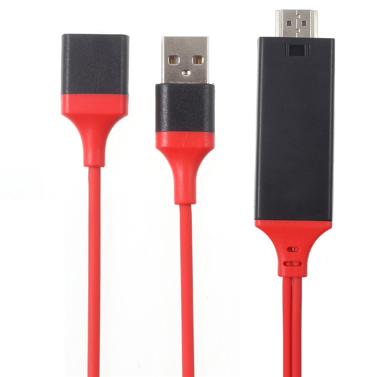 USB+USB USB para HDMI 1080P Cabo de adaptador de saída de vídeo 1M para iPhone Samsung Sony Etc - vermelho-1